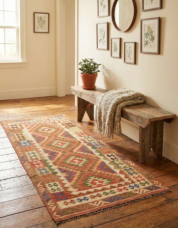 3' 4 x 6' 8 Hand Woven Kilim Maymana Runner Rug