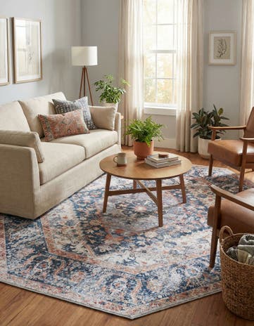 Navy Blue Washable Yara Octagon Rug