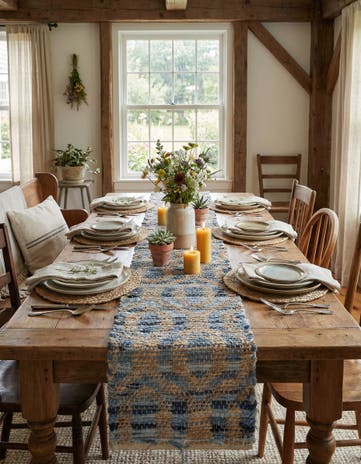 Navy Blue Hand Woven Chindi Jute Table Runner Rug