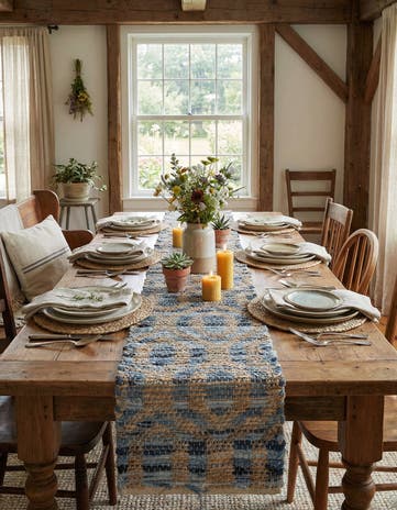 Navy Blue Hand Woven Chindi Jute Table Runner Rug