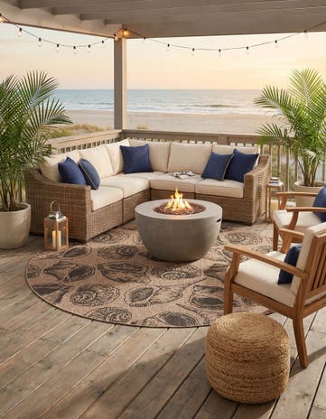 12' x 12' Easy-Clean Coastal Indoor / Outdoor Round Rug