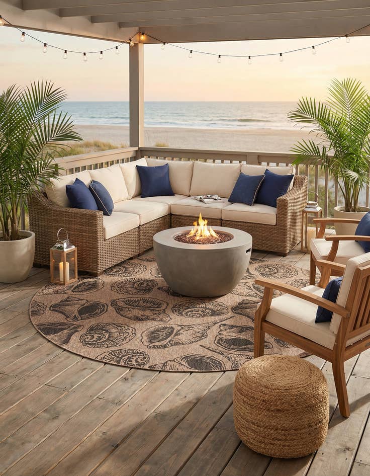 Detail image of  12' x 12'  Washable Coastal Indoor / Outdoor Round Rug