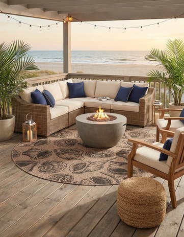 12' x 12' Easy-Clean Coastal Indoor / Outdoor Round Rug