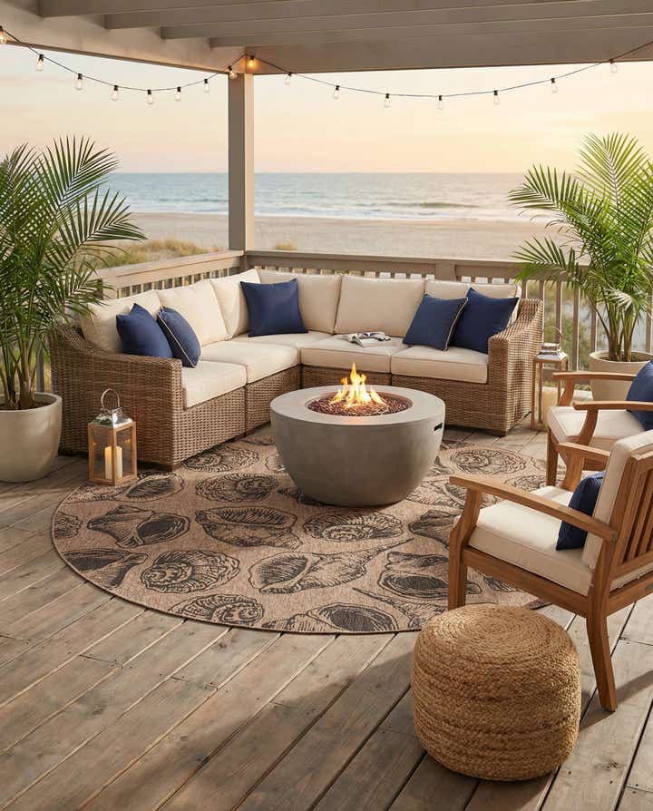12' x 12' Easy-Clean Coastal Indoor / Outdoor Round Rug