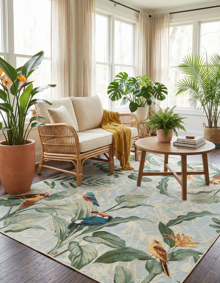 Detail image of 7' x 10'  Washable Botanical Indoor / Outdoor Rug