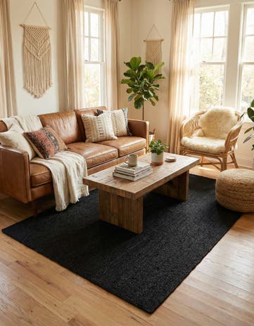Black Handmade Braided Jute Rug