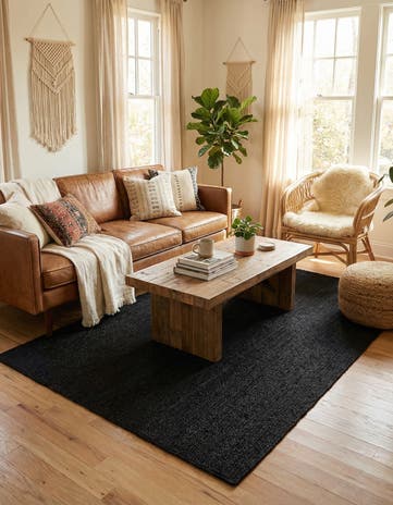 Black Handmade Braided Jute Rug