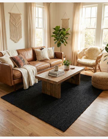 Black Handmade Braided Jute Rug