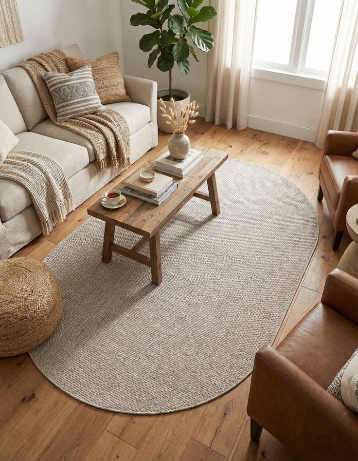 Detail image of  5' 3 x 8'  Washable Solid Indoor / Outdoor Oval Rug