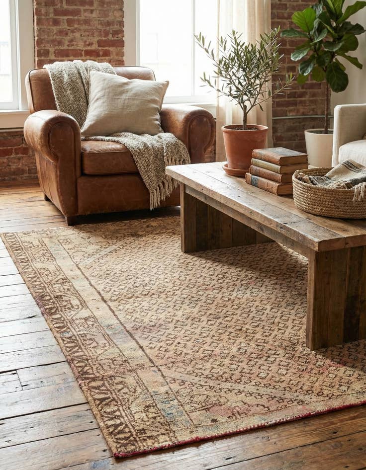 Detail image of  4' 5 x 5' 5  Hand Knotted Ultra Vintage Persian Wool Rug