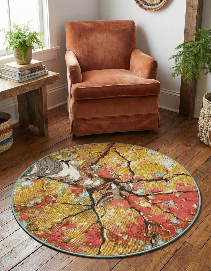 Detail image of  3' 3 x 3' 3  Washable Botanical Indoor / Outdoor Round Rug