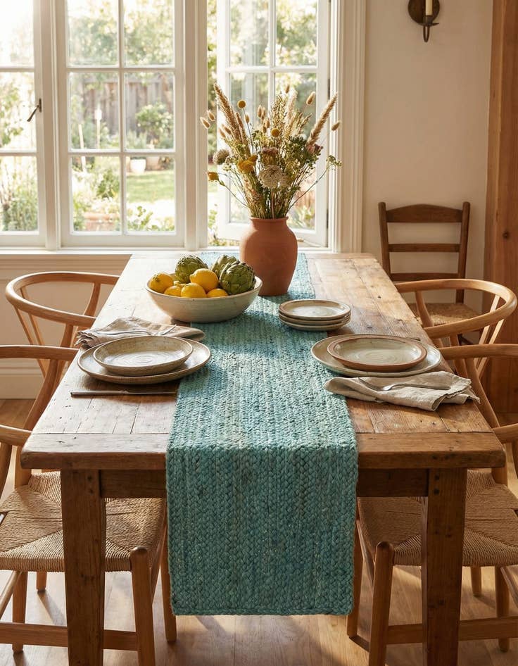 Detail image of  1' 2 x 8'  Hand Braided Jute Table Runner Rug