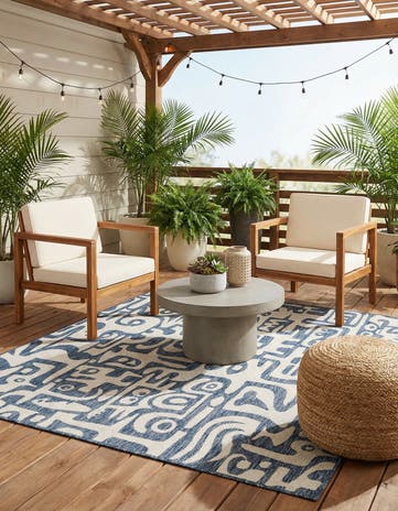 Blue Easy-Clean Modern Indoor / Outdoor Square Rug