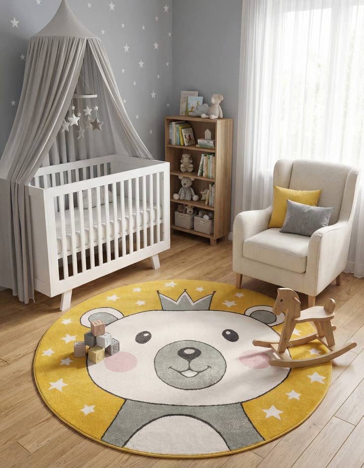 Detail image of 7' 10 x 7' 10 Bear Whimsy Kids Round Rug