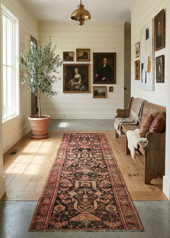 3' 7 x 9' Hand Knotted Hamedan Persian Wool Runner Rug