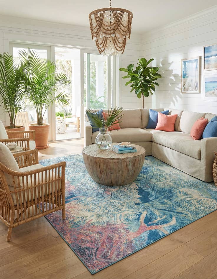 Detail image of 10' x 10'  Washable Coastal Indoor / Outdoor Square Rug