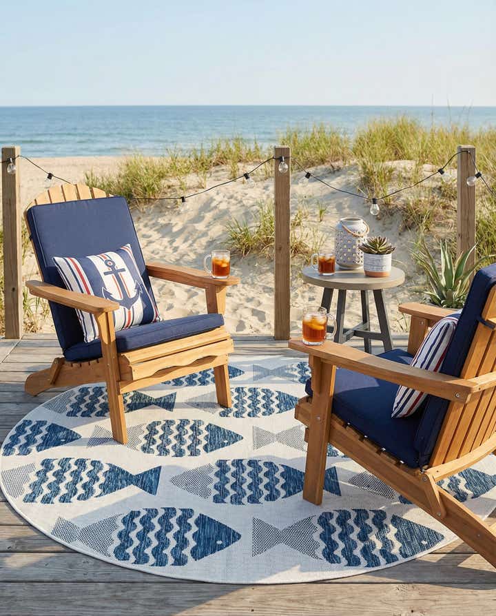 6' x 6' Easy-Clean Coastal Indoor / Outdoor Round Rug