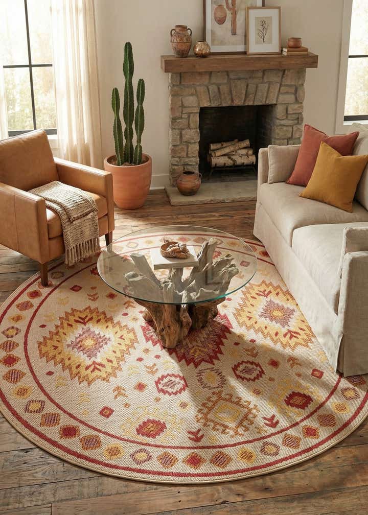 7' 10 x 7' 10 Easy-Clean Baja Indoor / Outdoor Round Rug