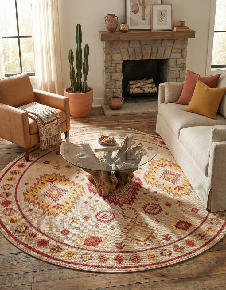 Detail image of  7' 10 x 7' 10  Washable Baja Indoor / Outdoor Round Rug