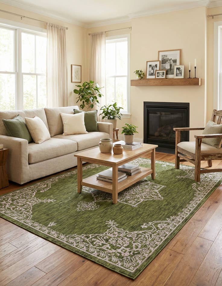 Detail image of  6' x 9'  Washable Traditional Indoor / Outdoor Rug