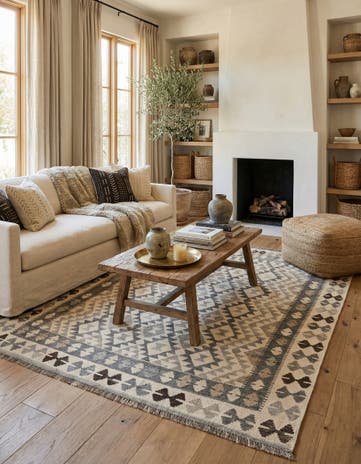 5' 2 x 6' 8 Hand Woven Kilim Maymana Wool Rug