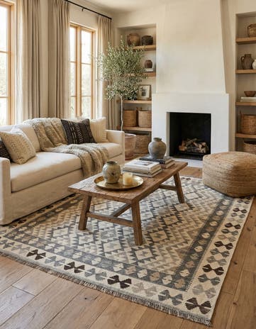 5' 2 x 6' 8 Hand Woven Kilim Maymana Wool Rug