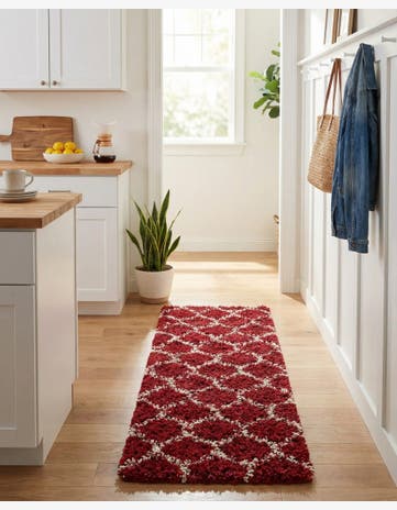 Burgundy Red Lattice Shag Runner Rug