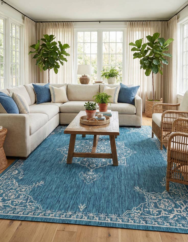 Detail image of 9' x 12'  Washable Traditional Indoor / Outdoor Rug