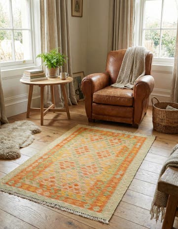 3' 5 x 5' Hand Woven Kilim Waziri Wool Rug