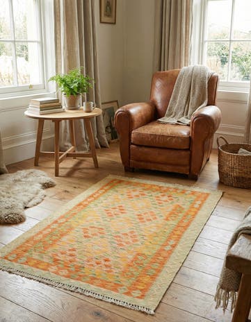 3' 5 x 5' Hand Woven Kilim Waziri Wool Rug