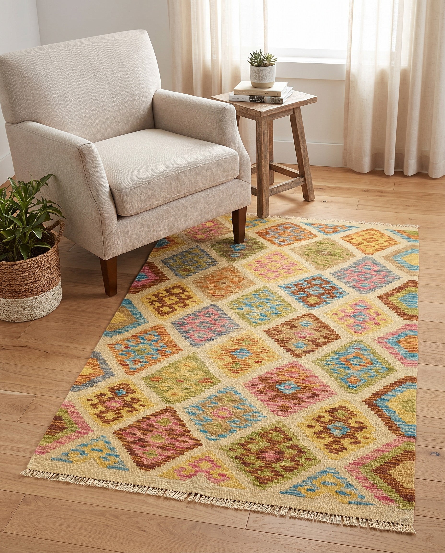 3' 3 x 5' 2 Hand Woven Kilim Maymana Wool Rug