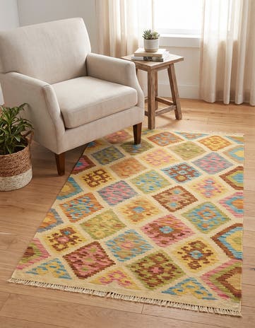 3' 3 x 5' 2 Hand Woven Kilim Maymana Wool Rug