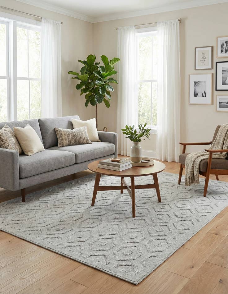 Detail image of  5' 3 x 8'  Washable Trellis Textured Indoor / Outdoor Rug