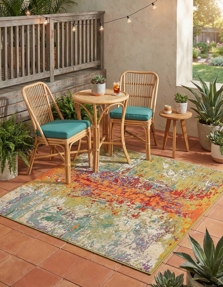 Detail image of  5' x 5'  Washable Modern Indoor / Outdoor Square Rug