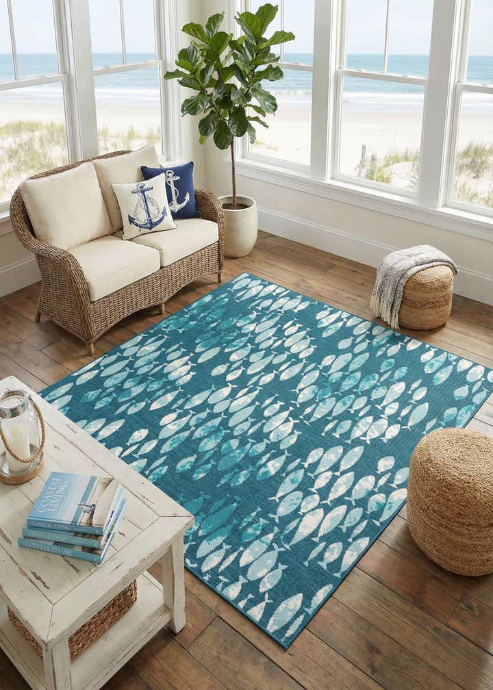 7' 10 x 7' 10 Easy-Clean Coastal Indoor / Outdoor Square Rug