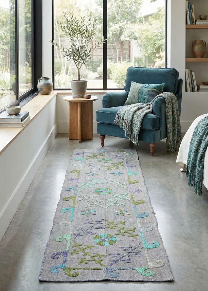 2' 2 x 7' 9 Hand Woven Kilim Suzani Wool Runner Rug