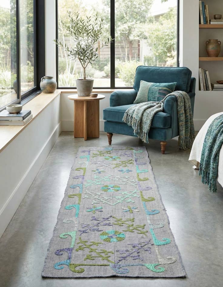 Detail image of 2' 2 x 7' 9 Hand Woven Kilim Suzani Wool Runner Rug