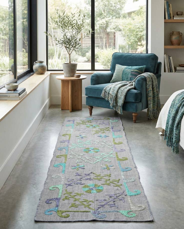 Detail image of 2' 2 x 7' 9 Hand Woven Kilim Suzani Wool Runner Rug