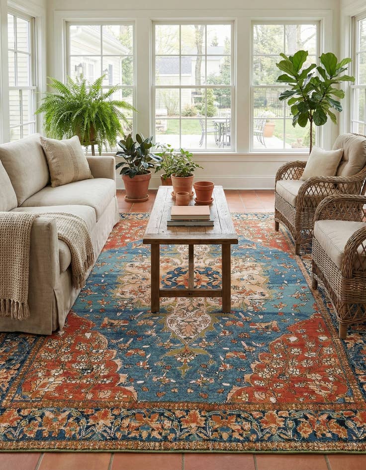 Detail image of  7' 10 x 10'  Washable Traditional Indoor / Outdoor Rug