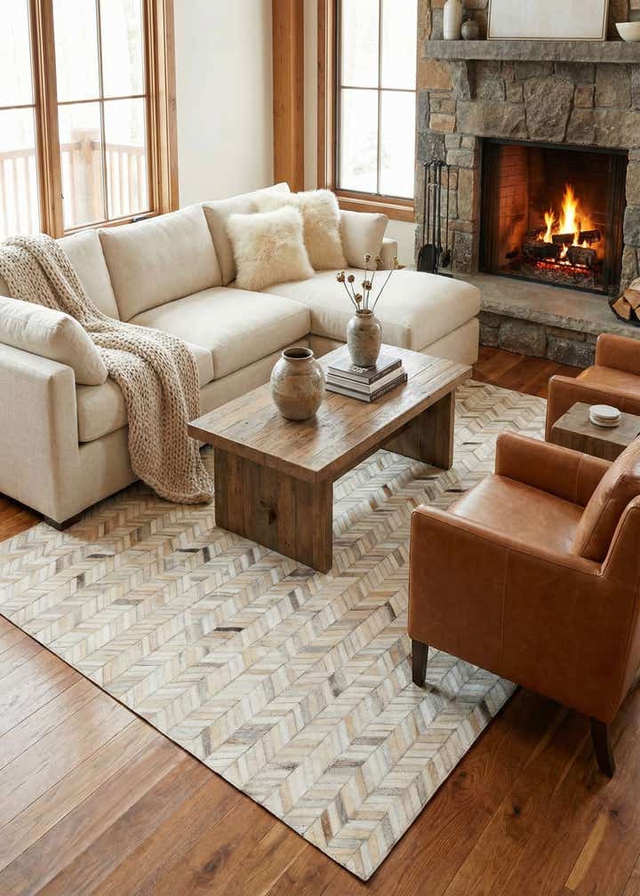 5' x 7' 8 Cowhide Leather Rug