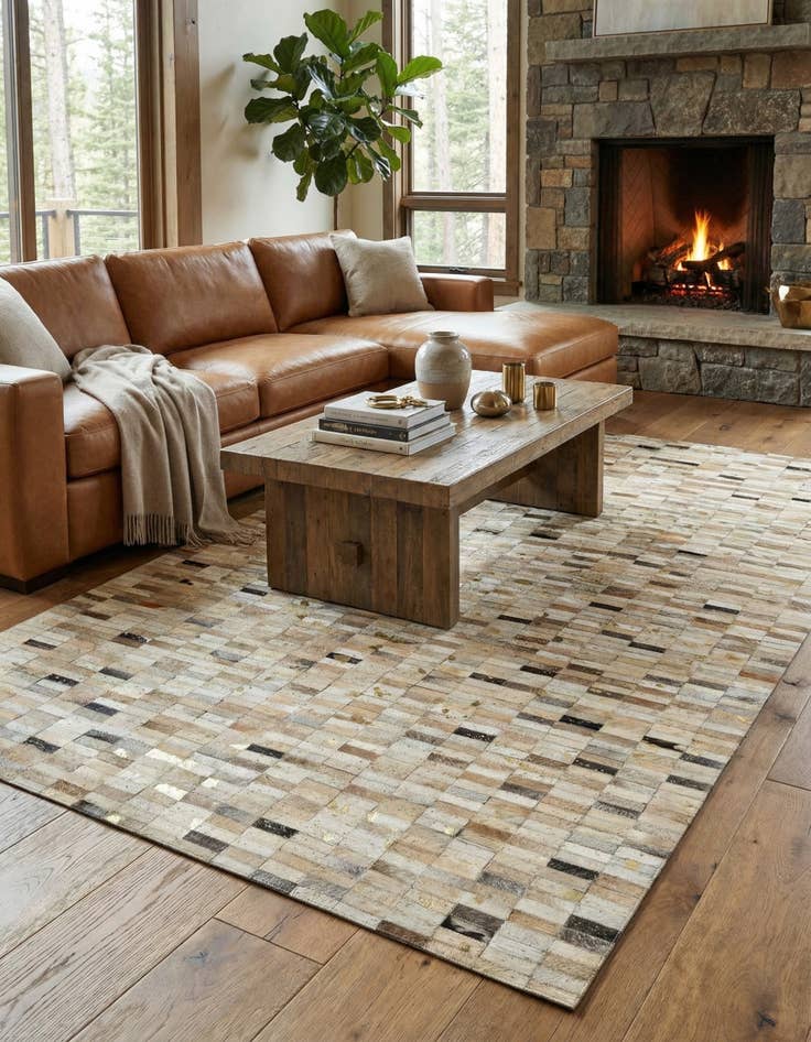 Detail image of  5' 2 x 8' Cowhide - Patchwork Rug