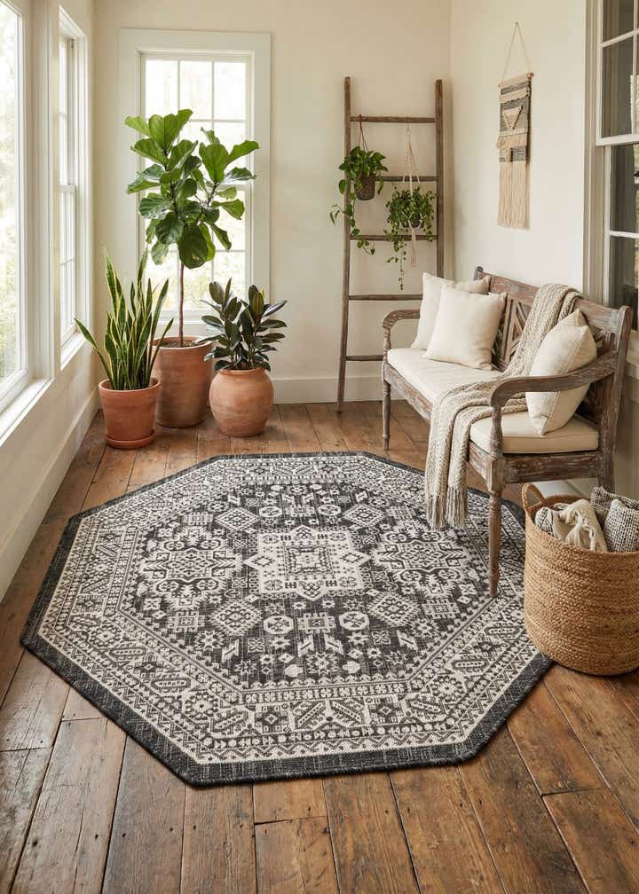 5' 3 x 5' 3 Easy-Clean Aztec Indoor / Outdoor Octagon Rug