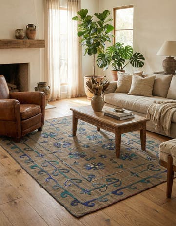 5' 10 x 7' 8 Hand Woven Kilim Suzani Wool Rug