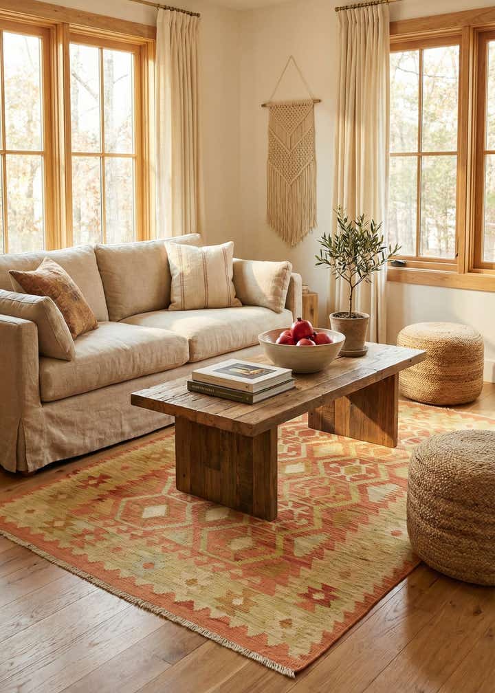 3' 9 x 5' 9 Hand Woven Kilim Waziri Wool Rug