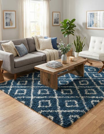 Navy Blue Lattice Shag Rug
