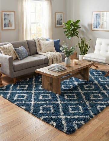 Navy Blue Lattice Shag Rug