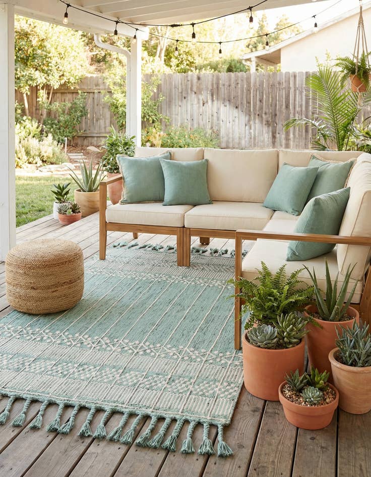 Detail image of 4' 1 x 6' 1  Washable Eco Bohemian Indoor / Outdoor Rug