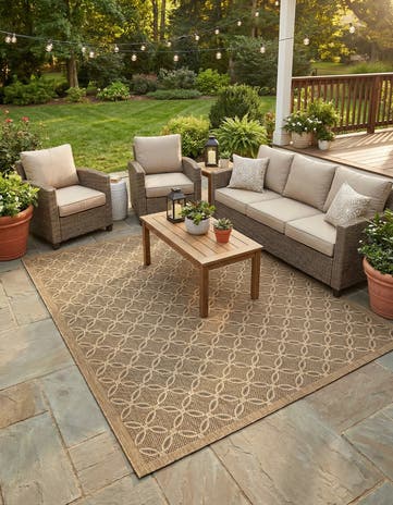Light Brown Easy-Clean Lattice Indoor / Outdoor Rug