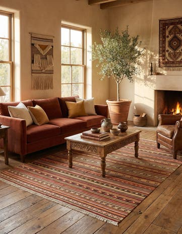 5' 7 x 7' 8 Hand Woven Kilim Fars Wool Rug