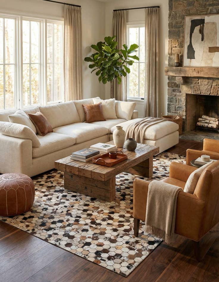 Detail image of 5' 3 x 8' 1 Cowhide Rug